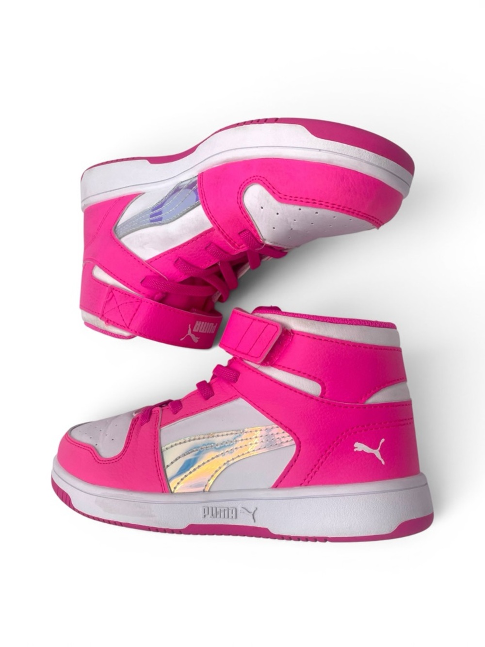 Puma Kids Pink High Top Sneakers Iridescent Size 2C - Picture 6 of 9